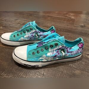 Ed Hardy Y2K Slip on Shoes Sendai Geisha Torquiose Print 10 Women’s